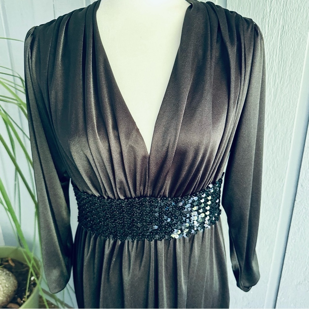 Claralura Original California Vintage Gown Black Maxi Dress Long 1970s 1980s 80s - Picture 2 of 16